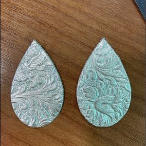 Silver leather teardrop earrings